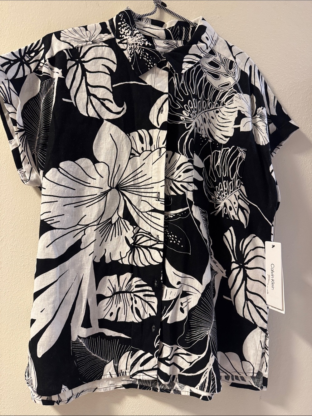 Calvin Klein Black and White Floral Button-Down Shirt